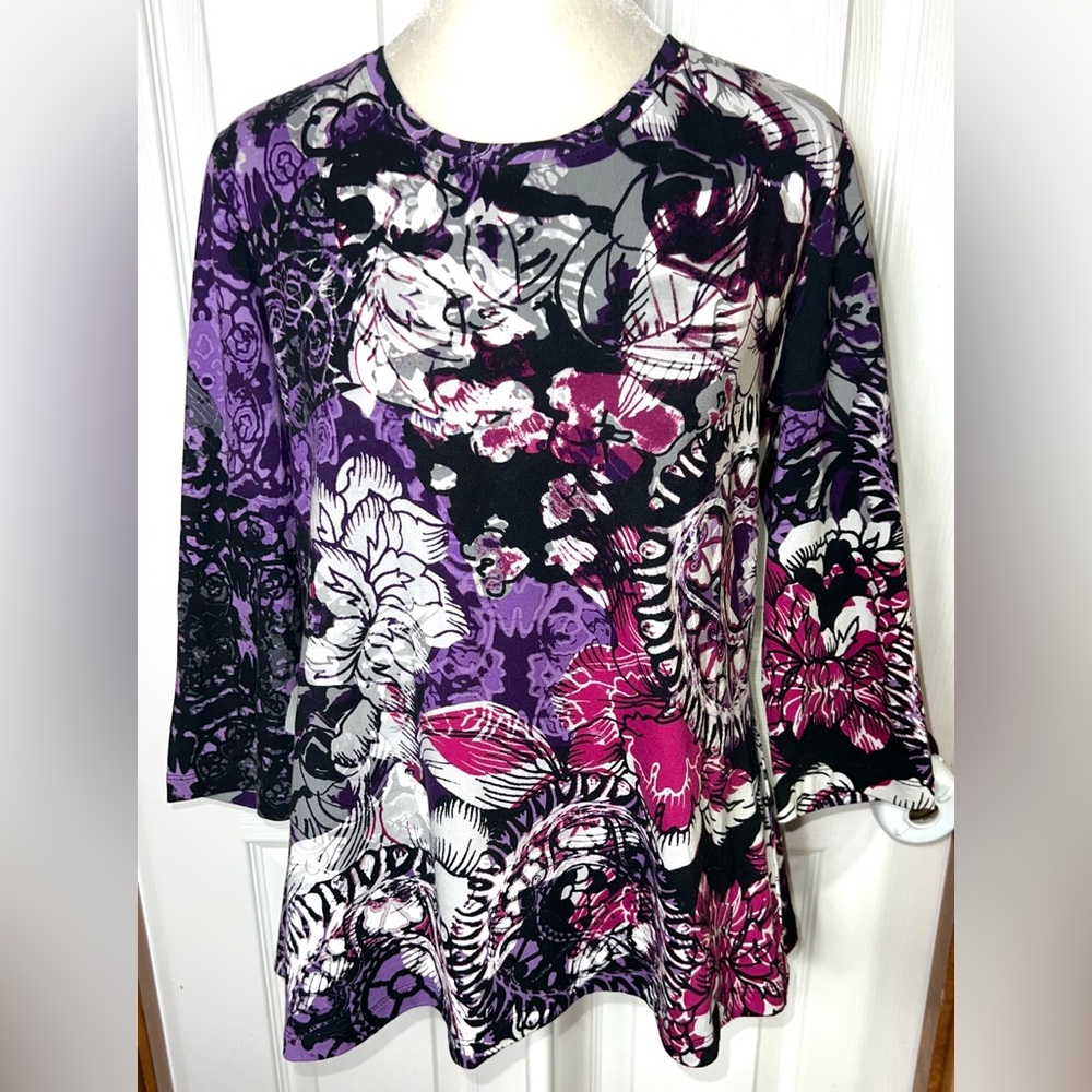 (NWOT) Christopher & Banks Top Blouse Cotton Blend Lightweight 3/4 Sleeve L